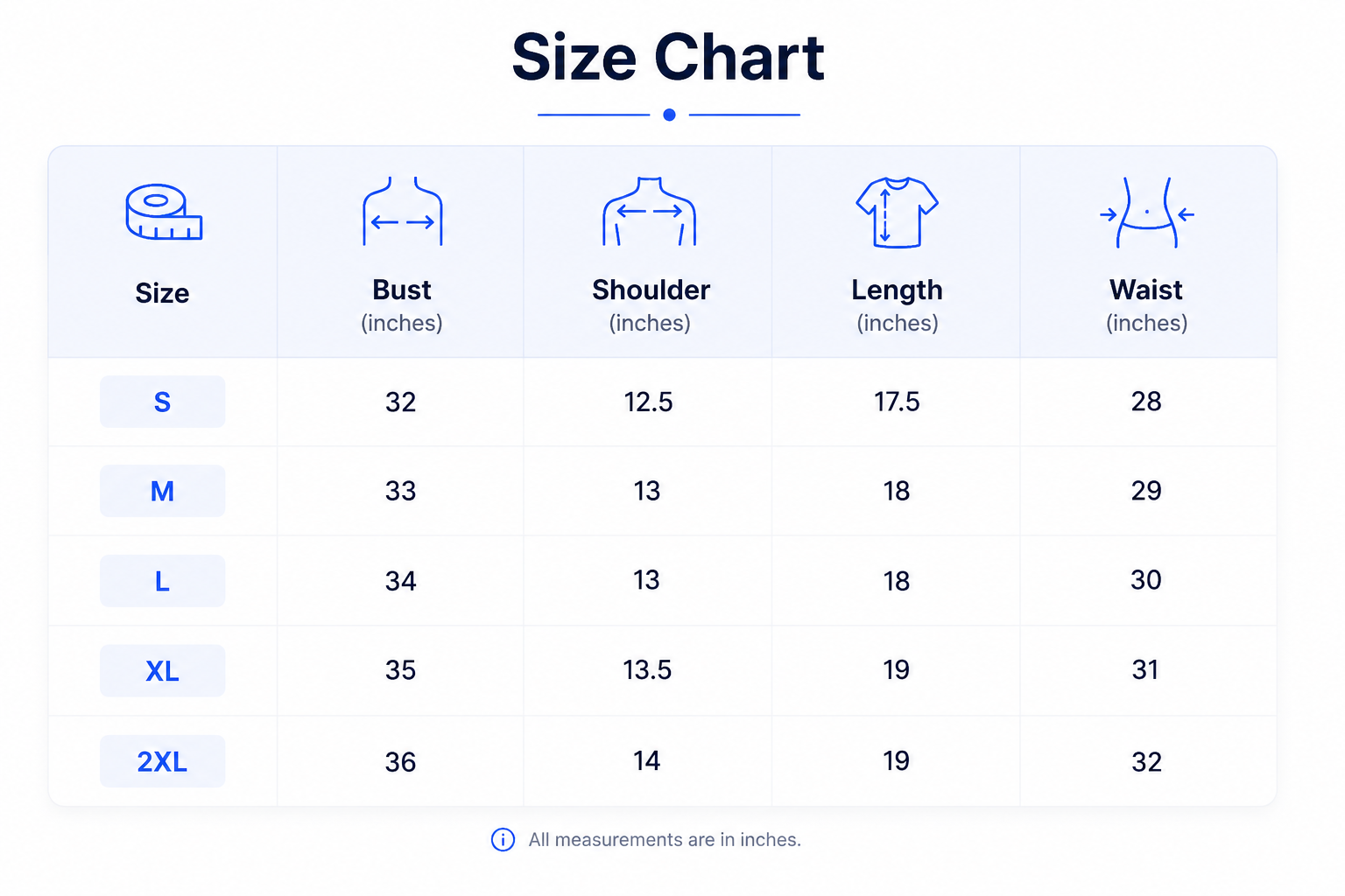 Size chart for Multicolour Abstract Printed Crop Top